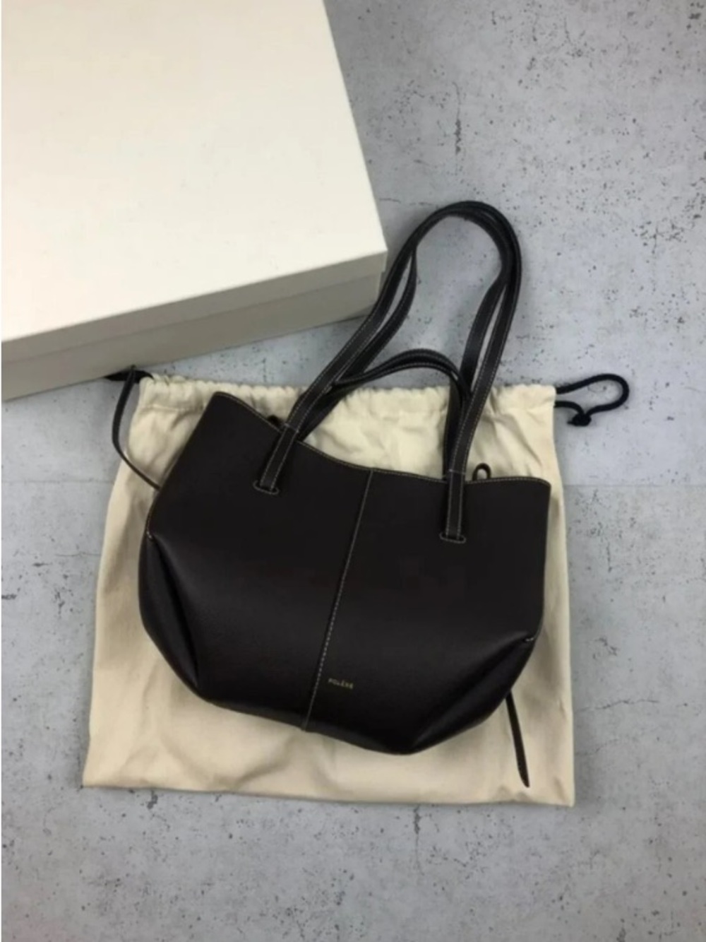 New Polene Bag Cyme Mini Black Leather Tote